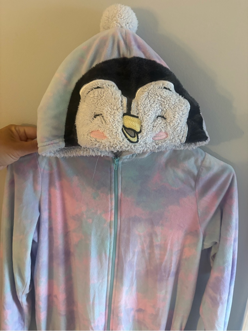 Cozy Penguin Hooded Kids Pajamas - Pastel Tie-Dye